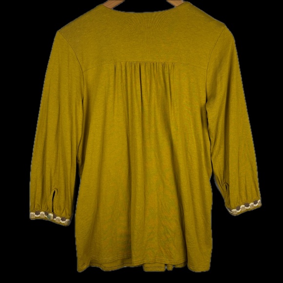 J Jill Women ¾ Sleeve Embroidered Cotton Tunic Blouse Sz S Mustard Boho Comfort - Picture 3 of 10